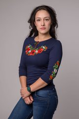 Жіноча футболка-вишиванка синя Маковий цвіт (LS-91521241-44), XL, віскоза