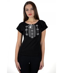 Жіноча вишита футболка чорного кольору (М-711-13), XXL