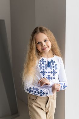 Вишиванка трикотажная для дівчинки біла з синьою вишивкою з довгим рукавом "Зоряне сяйво" (mrg-df044-8888), 92, французький трикотаж