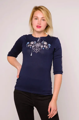 Жіноча футболка-вишиванка синя з блакитною вишивкою "Лісова пісня" (LS-91521285-52), XL, віскоза