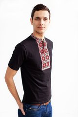 Вышитая футболка мужская черная с красной вышивкой "Гайдамацкая" (LS-94112111-44), M, хлопок