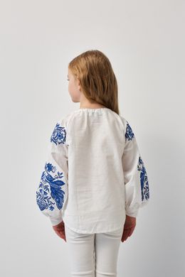 Вишиванка для дівчинки біла "Жар-птиця" з синьою вишивкою (mrg-rd217-8888), 116, бязь