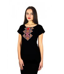 Стильна жіноча футболка чорного кольору з візерунком (М-714-3), XXL