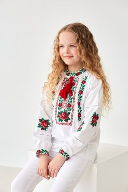 Вишиванка для дівчинки біла з яскравою вишивкою "Трояндочка" (mrg-rd433-8888), 110, бавовна