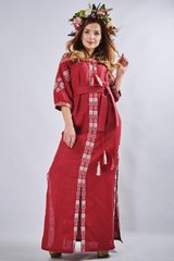 Длинное платье с вышивкой и разрезами из льна "Мотивы геометрии" (PL-065-159-L), 40