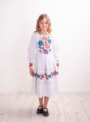 Вишита біла сукня для дівчинки Колорит троянд (PLd-110-072-О), 152