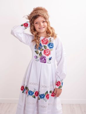 Вишита біла сукня для дівчинки Колорит троянд (PLd-110-072-О), 152