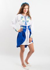 Костюм у синьо-білому кольорі "Волошкові мрії" із тканини Онікс з вишивкою для дівчаток-підлітків (KSp-557-017-O), 140