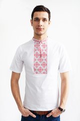 Вышитая футболка мужская белая с красной вышивкой "Казацкая" (LS-94212121-44), M, хлопок