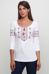 Жіноча біла вишита хрестиком футболка (М-711-28), XL