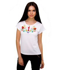 Жіноча біла вишита футболка з квітковим візерунком (М-718-1), XL