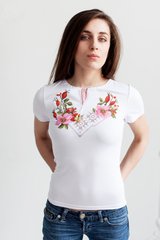 Жіноча вишита футболка біла "Шипшина" (LS-91210208-44), XL, віскоза