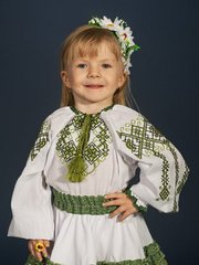 Ошатна блузочка із домотканого полотна із зеленою вишивкою для дівчаток і жінок (gbv-14-03d), 26, льон