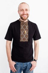 Вышитая футболка мужская черная с коричневой вышивкой "Казацкая" (LS-94112129-44), M, хлопок