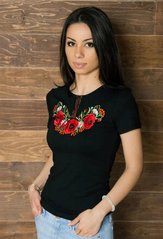 Жіноча вишита футболка чорна "Маковий цвіт" (LS-91110241-44), XL, віскоза