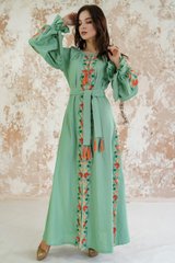 Вышитое женское зеленое платье Утренние росы (PL-042-085-L), 42