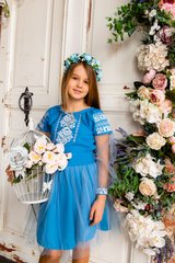 Вышитое голубое платье Нежность для девочки (OS-0287), 3 года, габардин