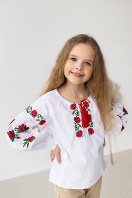 Вишиванка для дівчинки "Трояндочка" з червоною вишивкою (mrg-rd215-8888), 116, бязь
