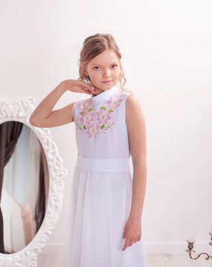 Вишита біла з рожевою вишивкою сукня для дівчинки Квіткова гармонія (PLd-121-027), 152