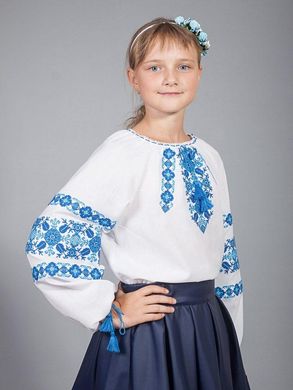 Дівоча українська вишиванка із домотканого полотна з синьо-блакитним орнаментом (gbv-15-02d), 26, льон