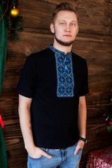 Вишита футболка чоловіча чорна з синьою вишивкою "Гайдамацька" (LS-94112116-44), XL, бавовна