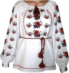 Вишиванка жіноча Червоні Маки - ручна вишивка (GNM-00364), 42, домоткане полотно