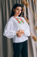 Вишита біла блуза з довгими рукавами для жінок (B-084-01), 40, тіар