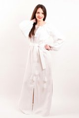 Монохромное длинное платье "Цветочная фантазия" из белого льна с украинской вышивкой для женщин (PL-055-067-L-wht), 40