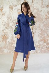Вышитое женское синее платье Цветочная ветвь (PL-029-094-L), 44