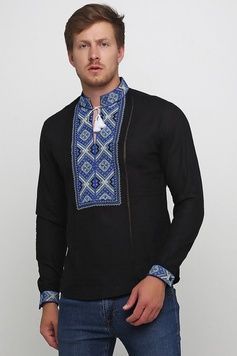 Сорочка чорна Етномодерн чоловіча вишита (M-422-1), 46