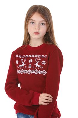 Різдвяний бордовий світшот для дівчаток з оленями (UKRS-6602), 110, трикотаж