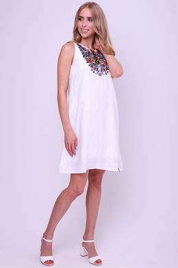 Женское белое платье с вышивкой (FM-0017), XS, лён