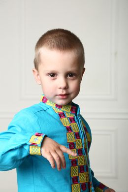 Вышиванка для мальчика бирюзовая Грация (SRd-451-152-L), 110, лен
