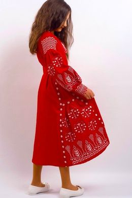 Этно-платье "Роскошь-2" из натурального льна красного цвета с вышивкой для девочек (PLd-120-150-L-red), 122