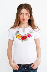 Жіноча вишита футболка біла "Мальви" (LS-91210321-44), XL, віскоза