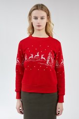 Різдвяний червоний світшот для жінок з оленями (UKRS-8829), XS, трикотаж