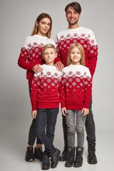 Сімейні червоні светри Сніжинки (UKRS-8851-9945-6625-6625), шерсть, акрил