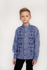 Дитяча вишиванка для хлопчика джинс UKR-0138, 146