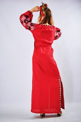 Довга вишита сукня з льону на поясі "Чарівність 3" (PL-055-066-L), 42