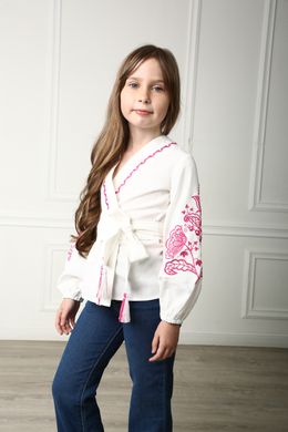 Вышиванка белая для девочки Летний цвет (BLd-329-062-L), 116, лен