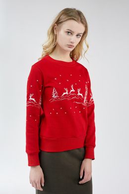 Рождественский красный свитшот для женщин с оленями (UKRS-8829), XS, трикотаж