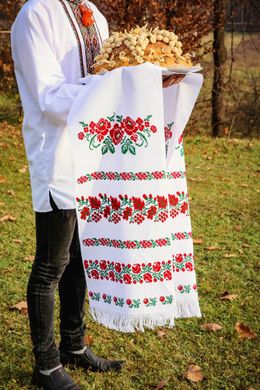 Дуже красивий рушник з вишивкою ручної роботи в українському стилі на домотканому полотні (GNM-01653)