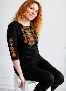 Женская футболка-вышиванка черная "Альтернатива" (LS-91121312-44), S, вискоза
