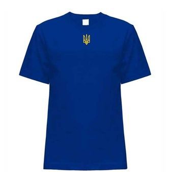 Чоловіча патріотична футболка: &laquo;ТРИЗУБ ВИШИТИЙ&raquo;, синя (FL-379), S