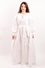 Одноцветное длинное платье "Украинская традиция" из белого льна с национальной вышивкой для женщин (PL-031-030-L-wht), 42