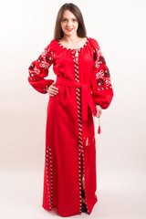 Великолепное длинное платье "Очарование" из красного льна с вышивкой в стиле Бохо для женщин (PL-055-066-L), 40