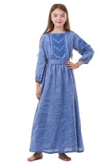 Синя дитяча вишита сукня UKR-0204, 152, льон