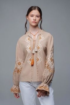 ЖІНОЧА ВИШИВАНКА BEIGE UKR-5228, XS | 40-43, льон