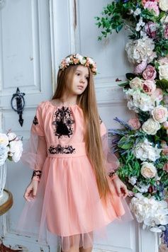 Вишите коралове плаття Фея для дівчинки (OS-0048), 3 роки, габардин