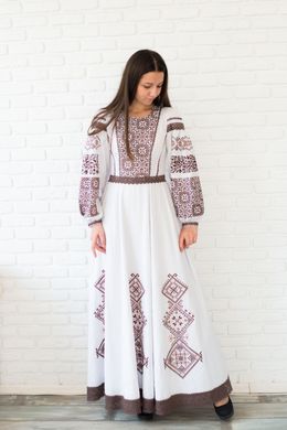 Льняная длинное платье с натуральным кружевом (ЛА-41), 42